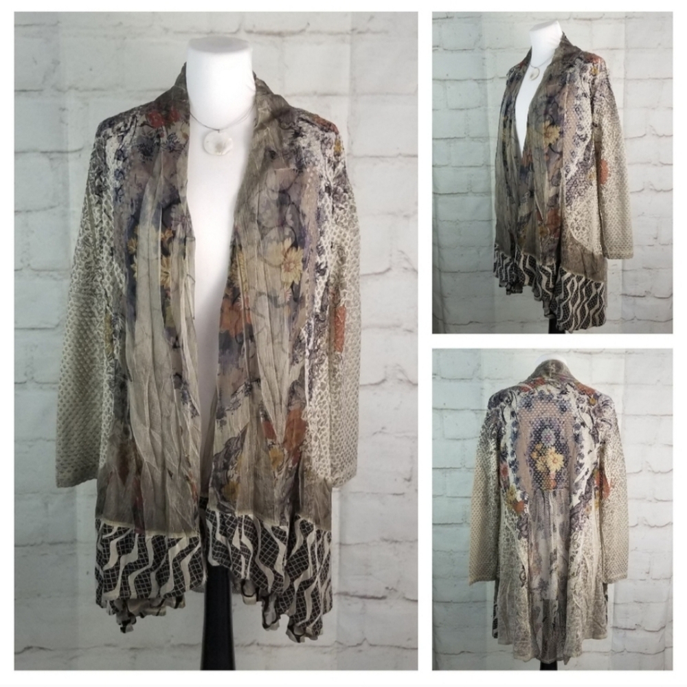 Kamana M Open-Front Multi-Pattern Mesh Blazer Jacket Cardigan